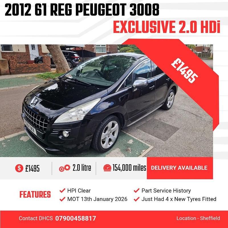 Black Used 2012 Peugeot 3008 Hatchback | £1,495 (Fair price) - Image 1/4