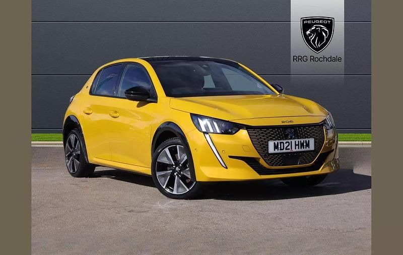 Yellow Used 2021 Peugeot e-208 Premium Hatchback | £11,295 (Fair price) - Image 1/4