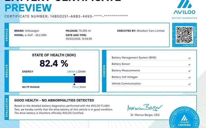 Used VW e-Golf 85 kW (116 HP) 2015 White Hatchback