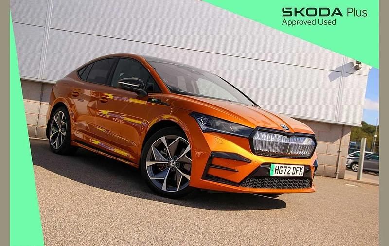 Phoenix orange metallic Used 2023 Skoda Enyaq iV vRS SUV | £30,495 (Fair price) - Image 1/4