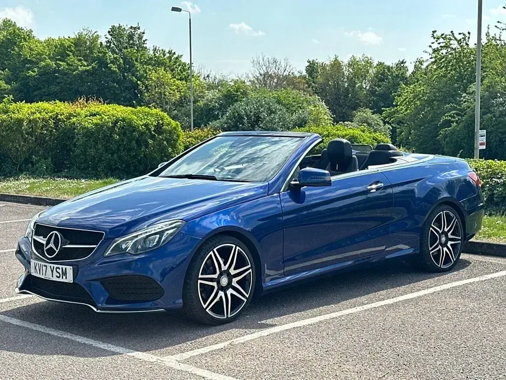 Used Mercedes E220 AMG line 177 HP (130 kW) 2017 Blue Cabriolet
