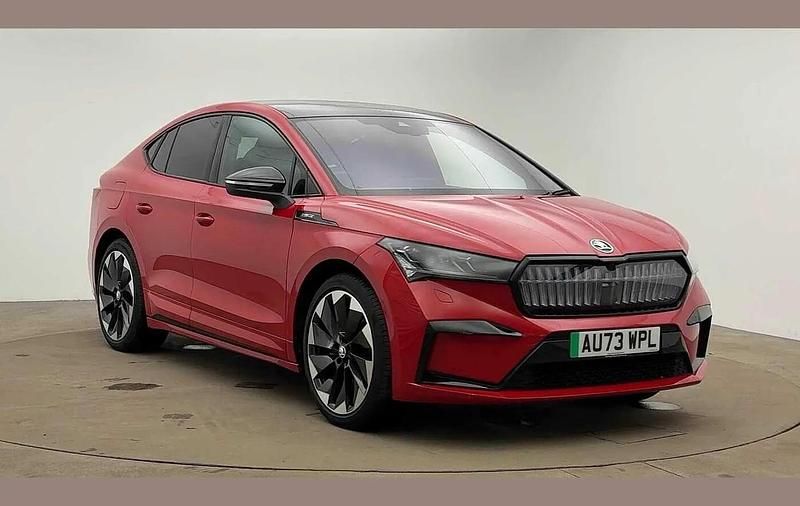 Velvet red metallic Used 2023 Skoda Enyaq iV SportlinePlus SUV | £24,495 (Fair price) - Image 1/4