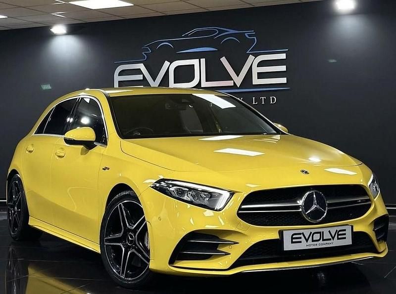 Yellow Used 2021 Mercedes A35 AMG Executive Hatchback | £24,495 (Good price) - Image 1/4