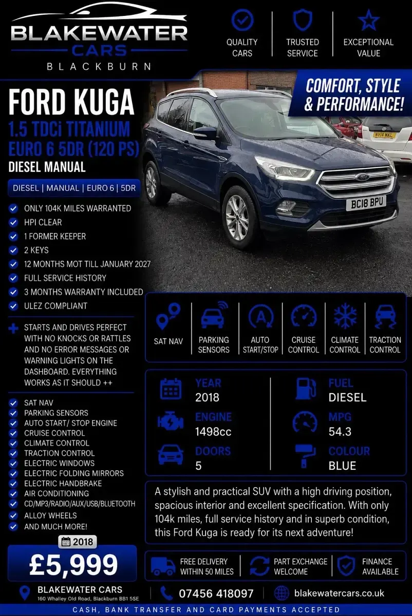 Used Ford Kuga Titanium 120 HP (88 kW) 2018 Blue SUV