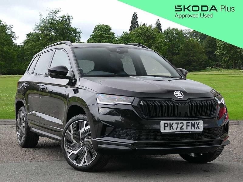 Black magic pearl effect Used 2022 Skoda Karoq SportLine SUV | £24,295 (Fair price) - Image 1/4