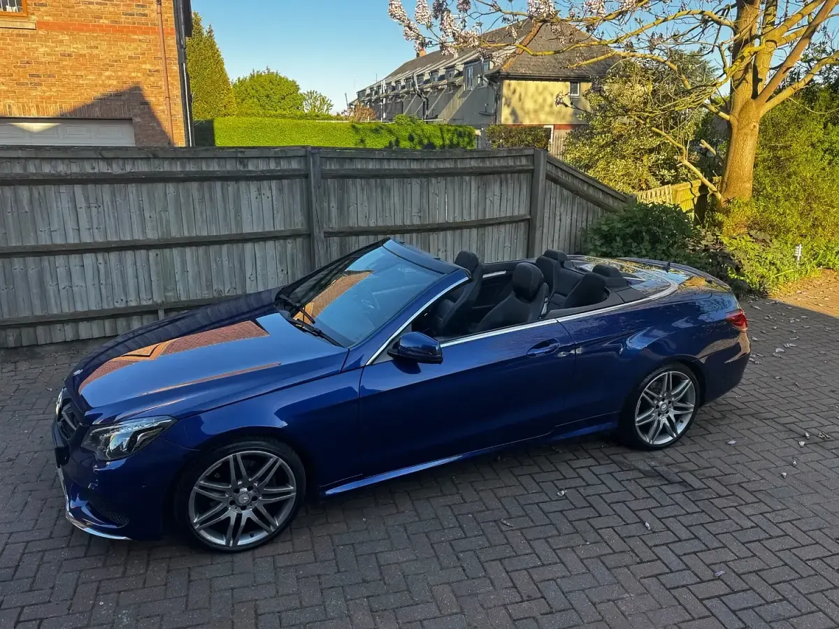 Used Mercedes E220 AMG line 177 HP (130 kW) 2016 Blue Cabriolet