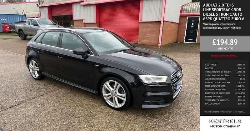Black Used 2016 Audi A3 Sportback S-Line Hatchback | £9,895 (Good price) - Image 1/4