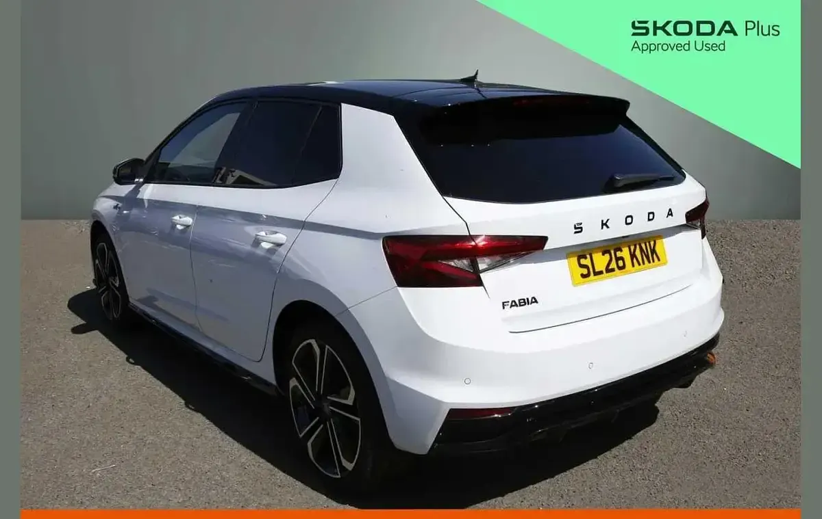 New Skoda Fabia Monte Carlo 113 HP (83 kW) 2026 Moon white metallic black magic pearl effect Hatchback