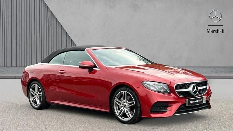 Designo hyacinth red metallic Used 2020 Mercedes E220 AMG line Cabriolet | £25,173 (Fair price) - Image 1/4