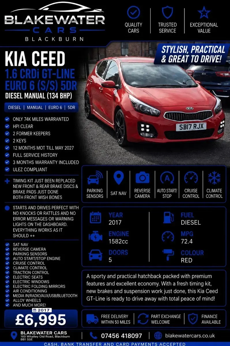 Used Kia Ceed GT-Line 136 HP (100 kW) 2017 Red Hatchback