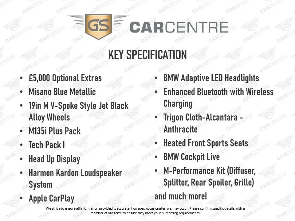 Used BMW M135 M Performance 2019 Blue Hatchback