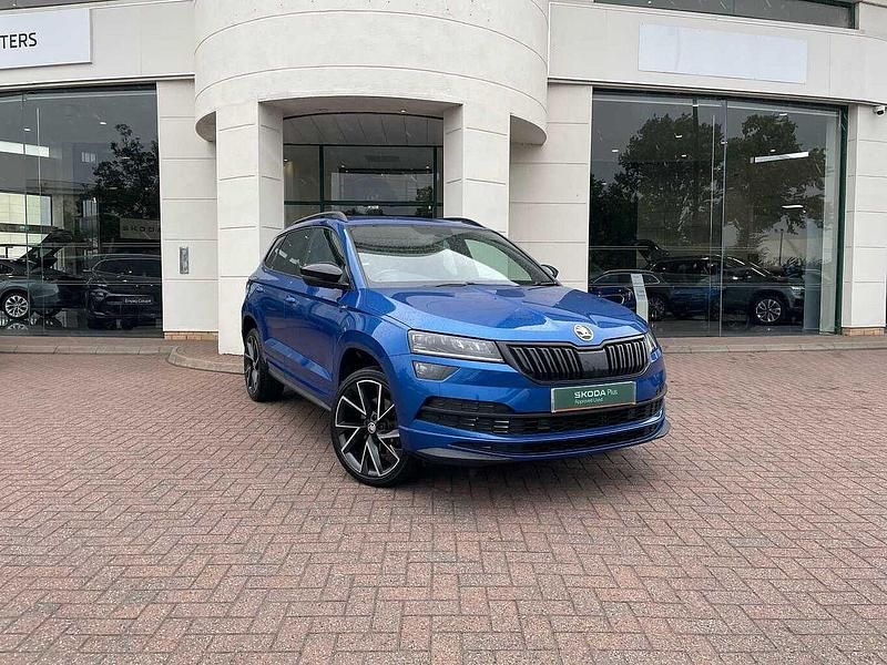 Race blue Used 2021 Skoda Karoq SportLine SUV | £21,990 (Fair price) - Image 1/4