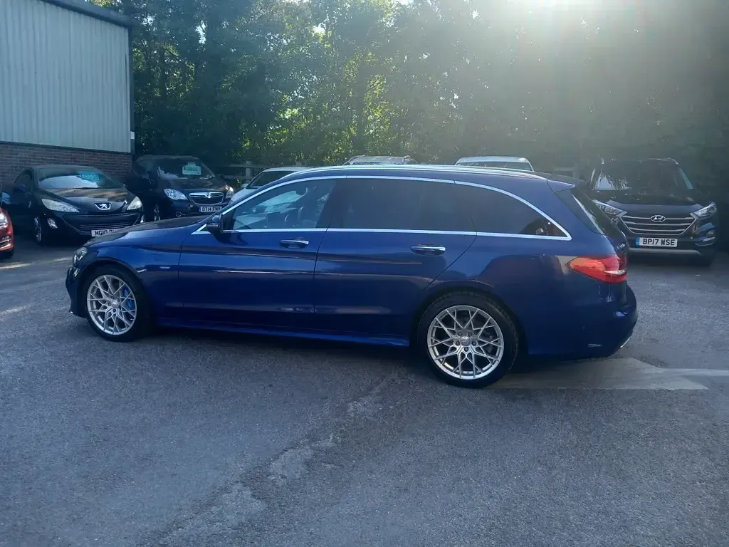 Used Mercedes C350e AMG line 293 HP (215 kW) 2017 Blue Estate