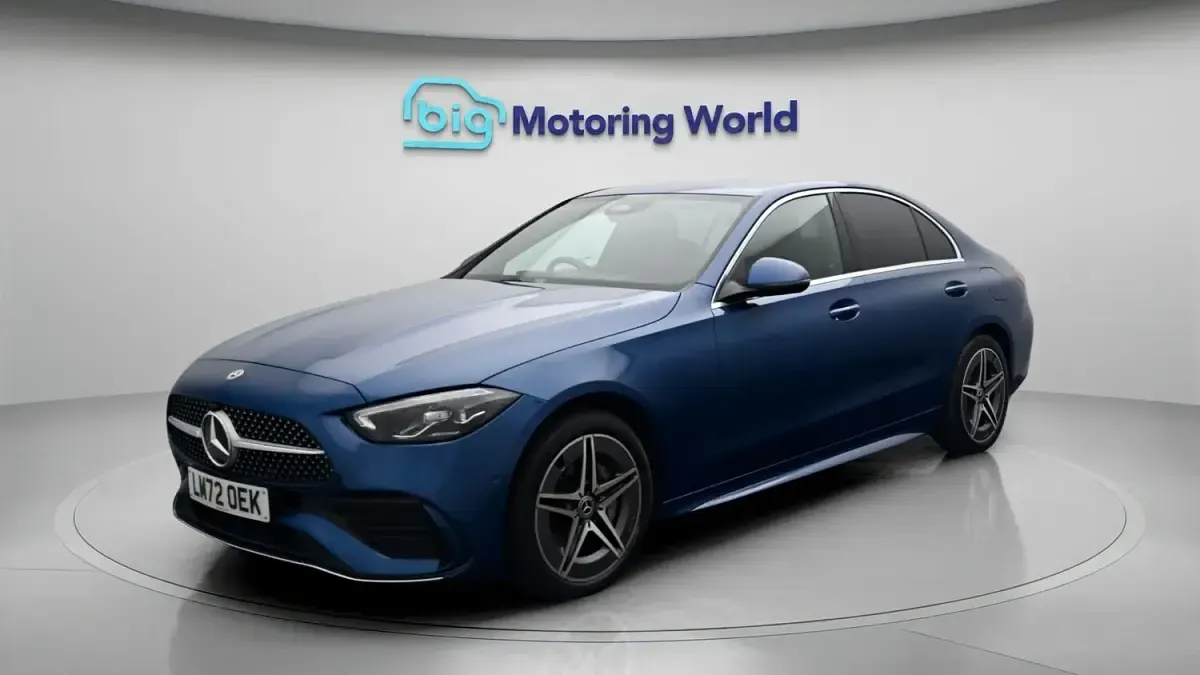 Used Mercedes C300e AMG line 313 HP (230 kW) 2022 Blue Sedan