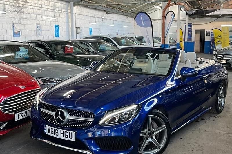 Used Mercedes C220 AMG line 170 HP (125 kW) 2018 Blue Cabriolet