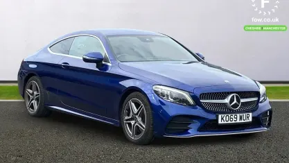 Used Mercedes C300 AMG line 258 HP (189 kW) 2020 Blue Coupe