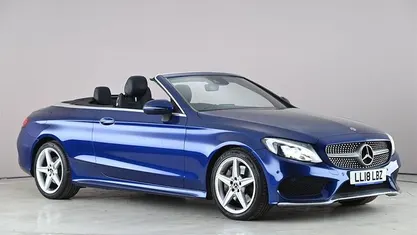 Used Mercedes C250 AMG line 204 HP (150 kW) 2018 Blue Cabriolet