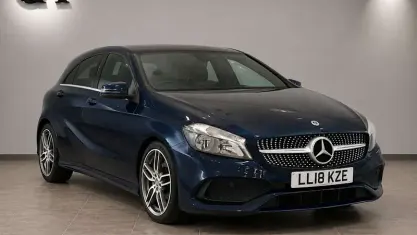 Used Mercedes A180 AMG line 109 HP (80 kW) 2018 Blue Hatchback