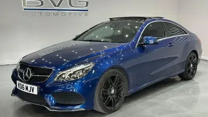 Used Mercedes E220 AMG line 177 HP (130 kW) 2016 Blue Coupe