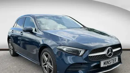 Used Mercedes A250 AMG line 218 HP (160 kW) 2021 Blue Hatchback