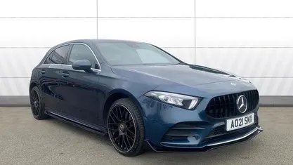 Used Mercedes A250 AMG line 218 HP (160 kW) 2021 Blue Hatchback
