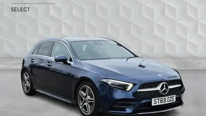 Used Mercedes A250 AMG line 224 HP (164 kW) 2021 Blue Hatchback