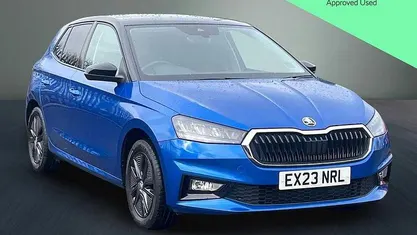 Used Skoda Fabia Colour Edition 95 HP (69 kW) 2023 Race blue metallic black body / magic pearl effect roof Hatchback