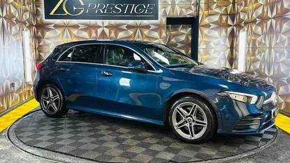 Used Mercedes A250 AMG line 218 HP (160 kW) 2021 Blue Hatchback