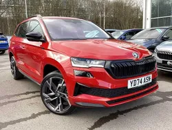 Velvet red metallic Used 2025 Skoda Karoq SportLine SUV | £30,395 (Fair price)