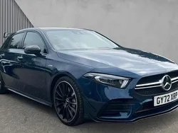 Denim blue metallic Used 2022 Mercedes A35 AMG Premium Plus Hatchback | £33,695 (Fair price)