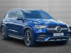 Brilliant blue Used 2021 Mercedes GLE400 AMG line Estate | £48,350 (A bit pricey)