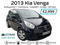 Black Used 2013 Kia Venga Hatchback | £2,999 (Expensive)