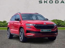 Velvet red metallic Used 2024 Skoda Karoq SportLine SUV | £30,570 (Fair price)