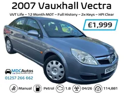 Silver Used 2007 Vauxhall Vectra Hatchback | £1,999 (A bit pricey)