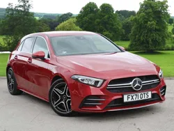 Designo patagonia red metallic Used 2021 Mercedes A35 AMG Executive Hatchback | £24,200 (Fair price)