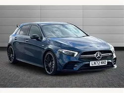 Denim blue Used 2022 Mercedes A35 AMG Premium Plus Hatchback | £30,698 (Fair price)