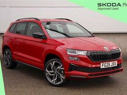 Velvet red metallic Used 2025 Skoda Karoq SportLine SUV | £29,495 (Fair price)