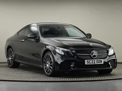 Obsidian black metallic finish Used 2022 Mercedes C300 AMG line Coupe | £27,500 (Expensive)
