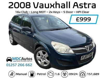 used Vauxhall Astra 1.6i 16V Club [115] 5dr PETROL, LONG MOT, HPI CLEAR, 2x KEYS, EW CD RCL