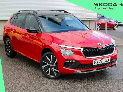 Used Skoda Kamiq Design Edition 85 HP (62 kW) 2026 Velvet red metallic black magic pearl effect SUV