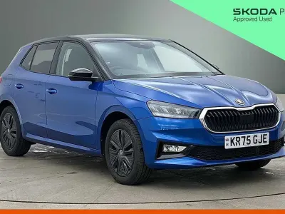 Used Skoda Fabia Design Edition 85 HP (62 kW) 2025 Race blue metallic black magic pearl effect Hatchback