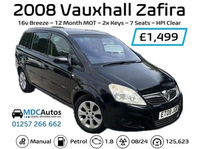 used Vauxhall Zafira 1.8i Breeze Plus 5dr Petrol, 7 SEATS, 12M MOT, 2x KEYS, HPI CLEAR EW CD RCL