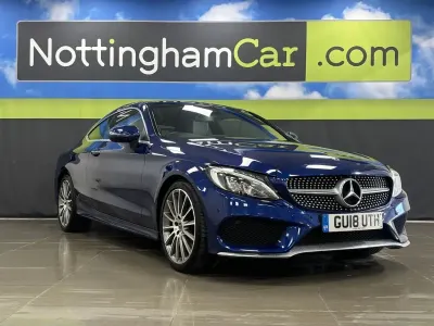 Second-hand Mercedes C220 AMG Line Premium Plus 170 CP (125 kW) 2018 Albastru Coupe