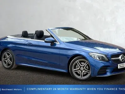 Used Mercedes C200 AMG line 184 HP (135 kW) 2022 Blue Cabriolet