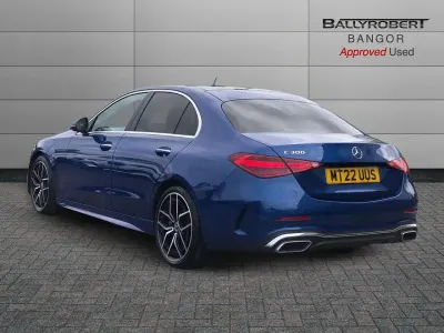 Used Mercedes C300e AMG line 274 HP (201 kW) 2022 Blue Sedan
