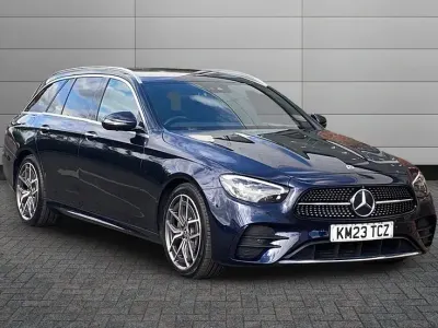 Used Mercedes E220 AMG line 217 HP (159 kW) 2023 Nautic blue Estate