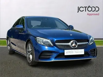 Used Mercedes C300 AMG line 241 HP (177 kW) 2019 Blue Sedan
