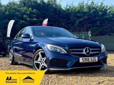 Used Mercedes C220 AMG line 170 HP (125 kW) 2018 Blue Sedan
