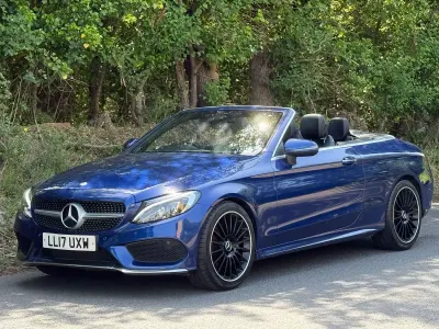 Used Mercedes C220 AMG line 170 HP (125 kW) 2017 Blue Cabriolet