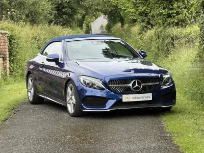 Used Mercedes C220 AMG line 170 HP (125 kW) 2017 Blue Cabriolet